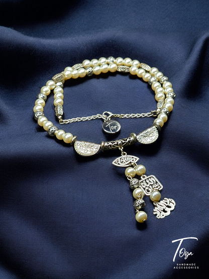 Pearl with Silver Plated Spacers and Charms Necklace for Women