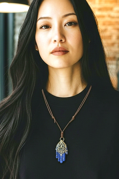 Adjustable Leather Chain with Elegant "Hamsa" Hand Necklace for Women